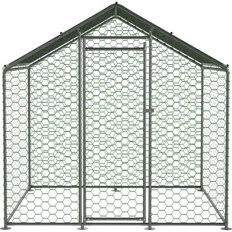 Enclos pour volaille 2x2x2 m en acier galvanisé, filet enduit PVC avec serrure de sécurité, bâche PE imperméable anti-UV, poulailler multifonction pour poules, lapins et petits animaux (1/5)