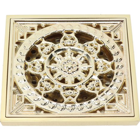 Bonde de sol 10 x 10 cm en cuivre doré, anti-insectes et anti-odeurs, pour salles de bains d'hôtel - Modèle pour eaux peu profondes (1/5)