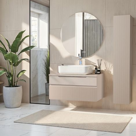Ensemble meuble suspendu salle de bain + vasque + colonne 80cm ORION