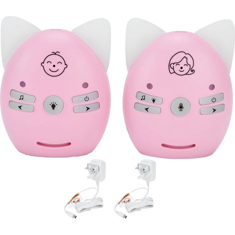 V30 Moniteur Audio Numérique Bébé Portable, Alarme Sensible sans Fil, Détecteur de Pleurs Bidirectionnel, Rose, Prise UK 100-240V