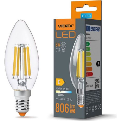 Lampadina LED filamento candela C35 E14 6W 806lm 3000K Videx (1/3)