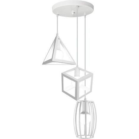Suspension industrielle rétro disponible en 3 formes différentes, abat-jour vintage blanc E27 pour restaurants, terrasses et salons. (1/4)