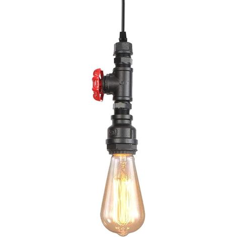 Suspension Luminaire Industrielle, Plafonnier Lustre Design Tuyau Art Déco pour Café, Bar, Restaurant, Cuisine (Noir) (1/5)