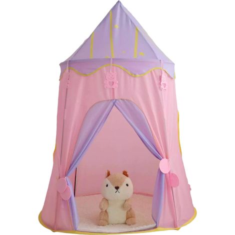 1 tente de jeu intérieure, pour enfants de 4 à 6 ans, ouverture 110 cm x 150 cm, rose ou bleu, avec lampe et tapis en fausse fourrure (1/5)
