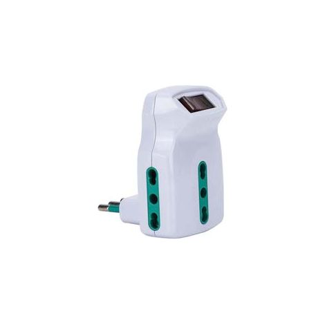 ADATTATORE TRIPLO SHUKO 2 POLI + TERRA 10A CON INTERRUTTORE- - bianco 87315 - 1 pezzi FANTON