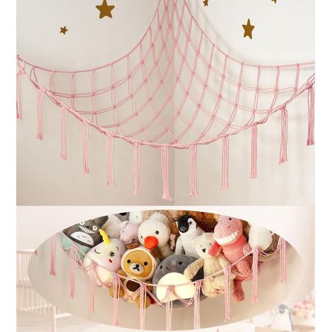 Hamac de rangement pour peluches, rose, 105105140cm, 1 pièce, filet pour hamac à jouets, organisateur de jouets. (1/4)