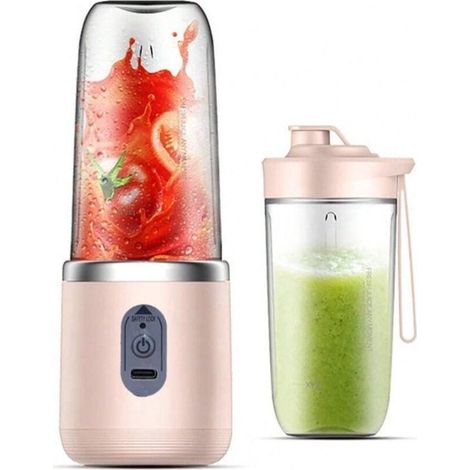 Wiederaufladbarer, pinkfarbener Smoothie-Mixer – kabellos und tragbar – Fruchtmixer – USB-aufladbar – 6 Klingen – multifunktional – 520 ml