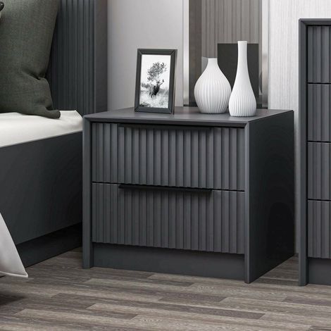 Comodino Moke, 2 Cassetti, un Ripiano, Apertura Scorrevole, 45x45x53h cm Nero Antracite (1/5)