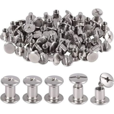 80 Pièces Rivet à Tête Plate, Rivets de Reliure en Acier Inoxydable, Chicago Reliure Vis, pour Bricolage Cuir, Livre, Album Photo, Ceinture en Cuir H200 (1/4)