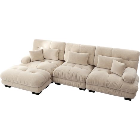 Sofá esquinero modular en chenilla marrón claro con otomana 313 x 145 x 81 cm HOMVRA (1/5)