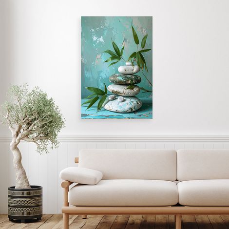 Wandbild Zen Spa Steine Blätter in Türkistönen 70x100 (1/4)