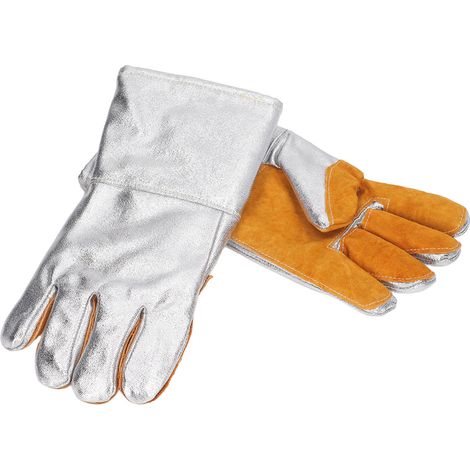 1 paire de gants de soudage en cuir de vachette résistants à la chaleur et au feu, avec protection en feuille d'aluminium. (1/5)