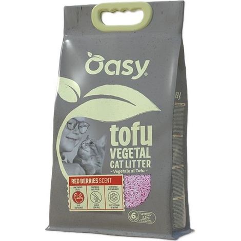 Oasy  Tofu vegetal  Arena para gatos 6L - Frutos rojos 6L