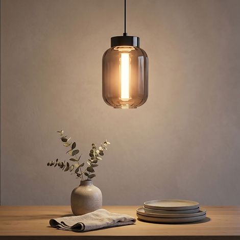 Pendellampe Hängelampe Esstischleuchte Rauchglas LED Wohnzimmerlampe H 150 cm (1/5)