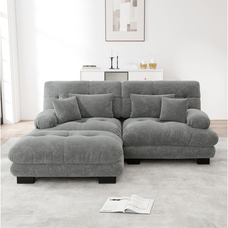 Divano modulare in ciniglia grigio con ottomane abbinate, design cloud (1/5)