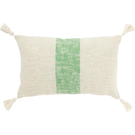 Coussin Déco Ligne "Polly" 30x50cm Blanc & Vert (1/2)
