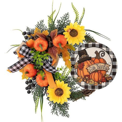 Couronne de feuilles d'érable et de citrouilles pour la décoration de la maison, idéale pour célébrer l'automne. (1/4)