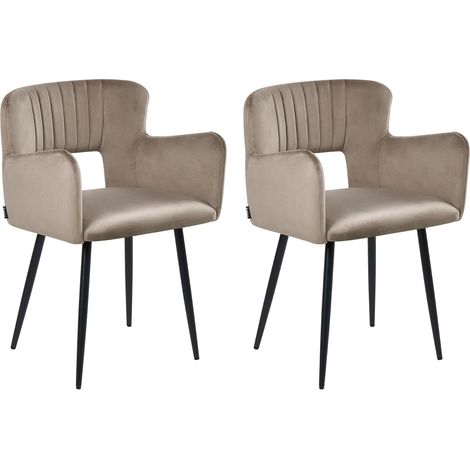 Esszimmerstuhl 2er Set SANILAC Samtstoff Taupe