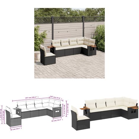 6-tlg. Garten-Sofagarnitur mit Kissen Schwarz Poly Rattan - Gartenmöbel - Rattan Möbel - Outdoor Sofa - Lounge Set - Esszimmergarnitur - Home & Living (1/3)