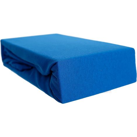 Jersey Spannbettlaken, 100% Baumwolle, 90-100x200 cm + 25 cm Rundumgummizug Blau (1/5)
