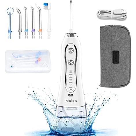 Hydropulseur dentaire professionnel sans fil H2ofloss - Portable et rechargeable, étanche IPX7, pour le nettoyage des dents, 300 ml (1/5)