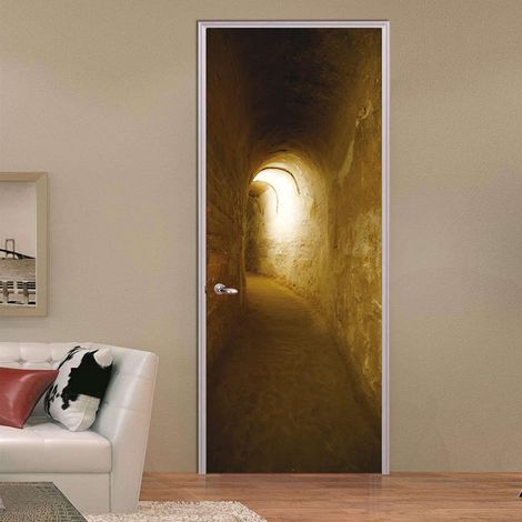 CCYKXA 3D Door Sticker Trompe L'Oeil Landscape of Sunlight in Underground Tunnel 77X200cm 3D Door Sticker Poster Self-Adhesive Waterproof PVC Wallpaper Wall Murals for Bedroom Living Room Kitchen (1/4)