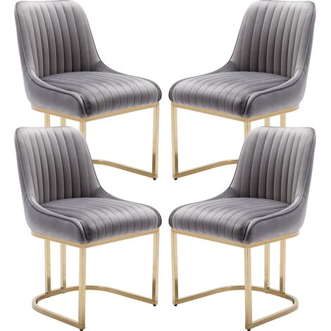 Wahson Esszimmerstühle 4er Set, Samt Stühle mit Lehne und goldenem Metallbein für Küche/Wohnzimmer, Grau