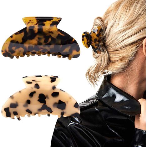 Pince À Cheveux Banane - Celluloïd Motif Écaille De Tortue Et Léopard - Style Français - Lot De 2 (1/5)