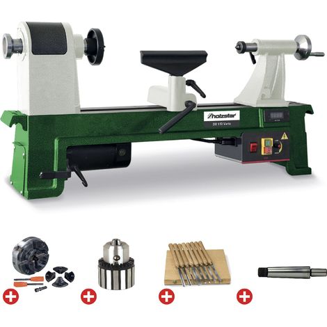 Holzstar – Pack tour à bois 355x510 mm – 0,75 kW 230V – Mandrin 4 mors 100 mm – Jeu de 8 burins – Arbre CM2 pour mandrins B18 (1/2)
