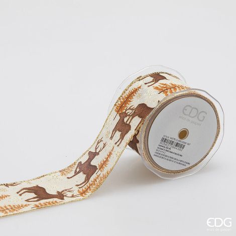 EDG Enzo De Gasperi Nastro Cervo Natalizio H 6,5 Cm L 10 Mt Bianco Marrone