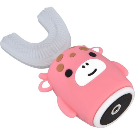 Brosse à dents enfant U rose cartoon électrique 360° nettoyage complet bouche dentaire petit (1/5)