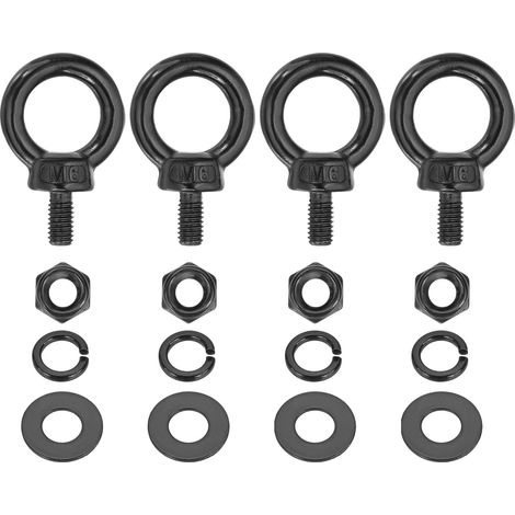 Boulon à anneau avec épaule M6 x 12 mm, 4 pièces anneau de levage en acier inoxydable 304 avec écrou hexagonal/rondelle de verrouillage/rondelle plate pour accrocher des hamacs articles, noir (1/5)