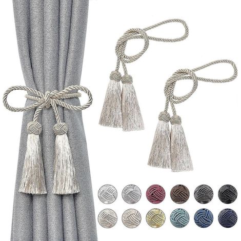 Embrasses de rideaux à pompons doubles, embrasses de rideaux en corde tressée faite à la main (1/4)