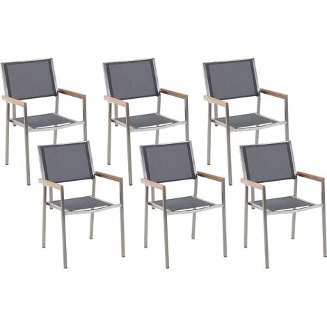 Set di 6 Sedie da Giardino in Tessuto Grigio e Gambe in Acciaio Inox Grosseto
