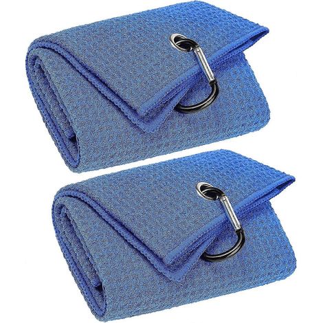 2 Pack Tri-fold Golf Towels, Premium Microfiber Fabric Waffle Pattern with Black Heavy Duty Carabiner Clip (1/4)