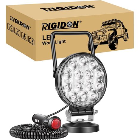 1x 10 cm 4 pouces 42W rond lampe de travail portable allume-cigare  feux de travail aimanté, base magnétique, 12V 24V, câble de 5 mètres, phare, spot, pour offroad Voiture camions ATV SUV 4x4 (1/5)