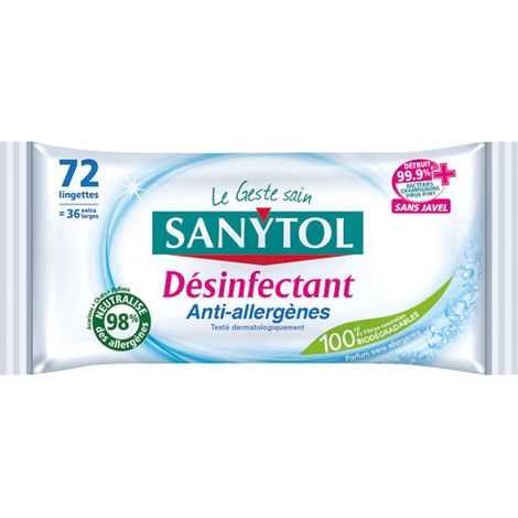SANYTOL - Lingettes antiallergènes désinfectantes x72 sanytol