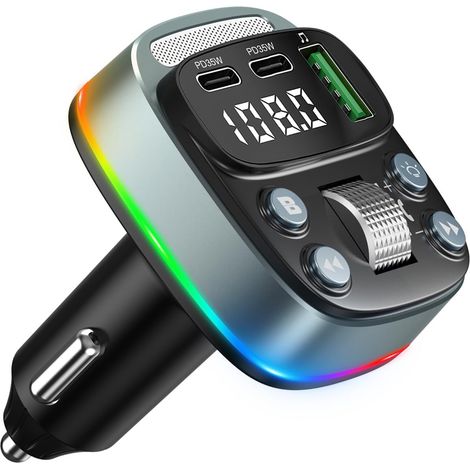Transmisor FM Bluetooth, adaptador de radio para coche, cargador de encendedor con PD de 35 W y puerto USB, adaptador Bluetooth para coche con interruptor, sonido de graves de alta fidelidad, carga rá