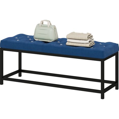 Banc capitonné velours bleu foncé, repose-pieds de lit, pour chambre, couloir ou salon (1/5)