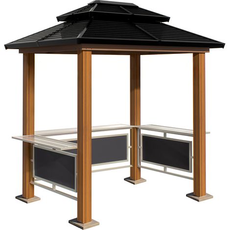 Sojag – Pavillon de grillade en aluminium – Aspect bois – 158x249x278 cm – Construction robuste avec double toit évacuant la fumée – Étagères latérales pratiques