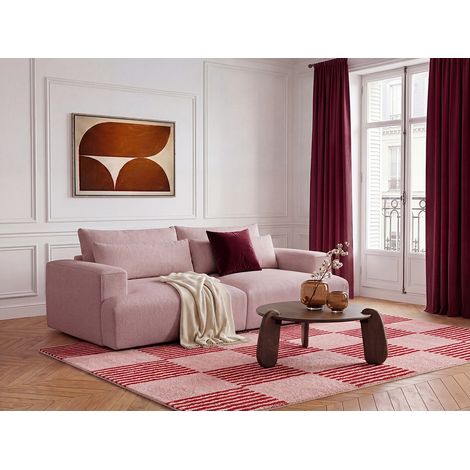 BOBOCHIC - Canapé droit fixe 3 places assise profonde TWINY tissu lisse   Rose (1/5)