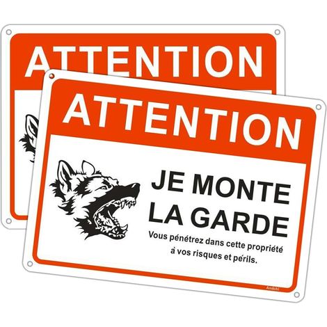 Lot de 2 Panneaux Attention à ce Chien en Aluminium Panneau de Sécurité Avertissement 18x25cm (1/5)