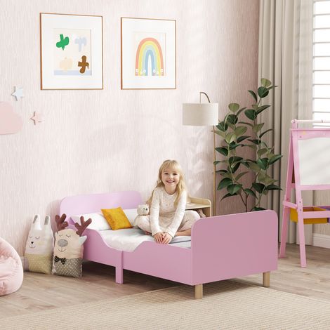 Cadre de lit pour enfants - barrière de protection - MDF - rose - petit lit pour chambre d’enfants - sans matelas - Moderne