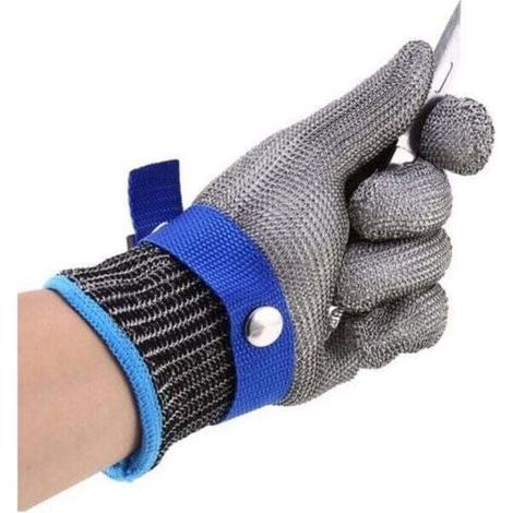 Gant de Boucher en Cotte de Maille Acier inoxydable résistant Coupe Bleu Haute Performance Niveau 5 Protection XL,TRIMEC (1/5)