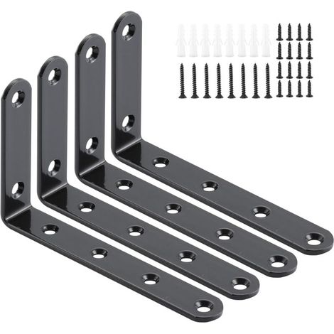Supports d'étagère, équerres en L en acier pour meubles en bois, étagères et armoires, équerres à angle droit, 4 pièces (1/2)