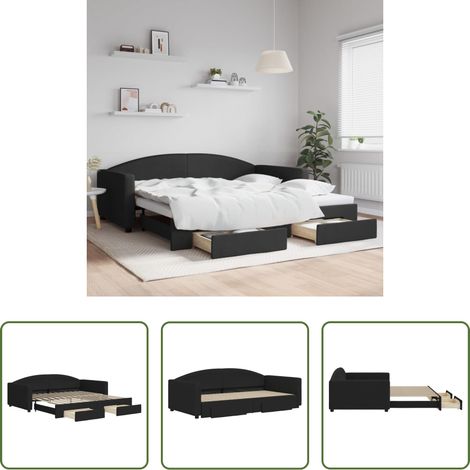 vidaXL Doppelbett - Tagesbett Ausziehbar mit Schubladen Schwarz 100x200 cm Stoff (1/5)