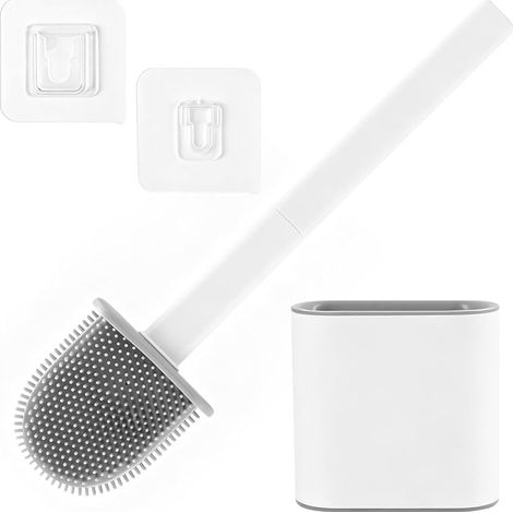 Brosse WC Silicone avec Manche en Acier Inoxydable (1/4)