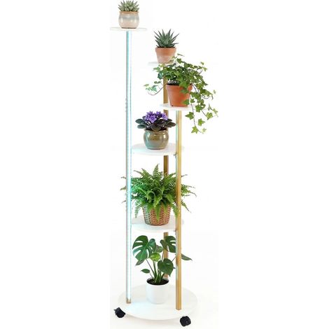 Filiyano – Support à plantes à 6 niveaux avec éclairage LED et roulettes, blanc/doré (1/5)