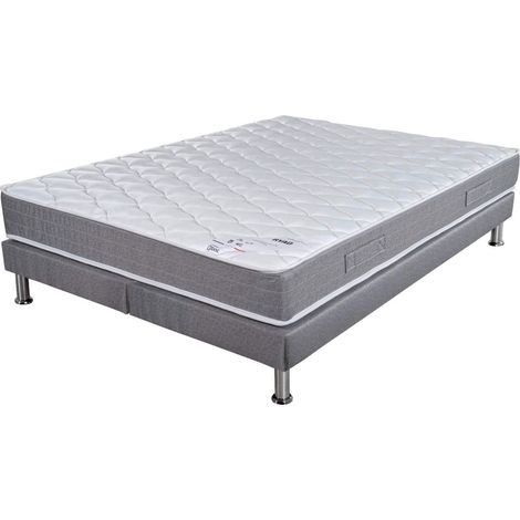 Matelas ressort + Sommier Gris clair 2x90x190 Ryad - Hauteur 20 cm - Soutien très ferme (1/5)