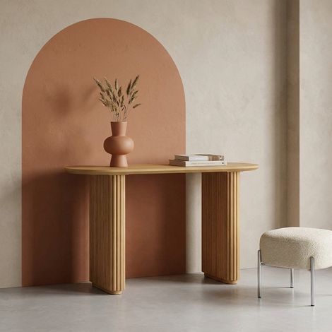 Console ovale bois d'hévéa placage chêne naturel - Gabrielle (1/5)